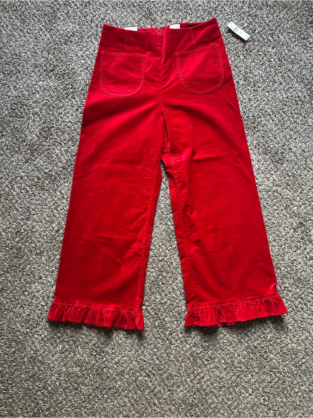 Maeve Red Ruffle Hem Velvet Pants